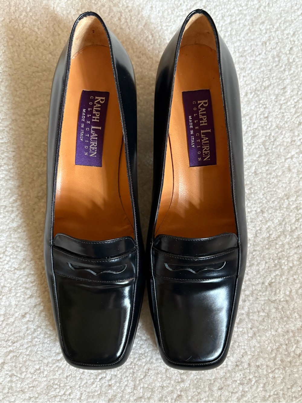 NWOT Ralph Lauren Collection black high-polish calfskin loafers size 7.5 B